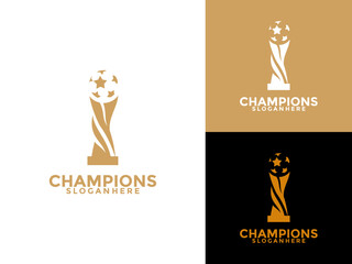 Trophy with Ball logo icon design template flat vector illustration, Award Winner logo design template