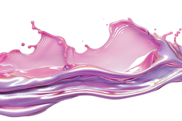 Abstract liquid pink shape with holographic effect, on transparent background. Vibrant, iridescent color. Divider, separating graphic design element. Useful as footer or header.