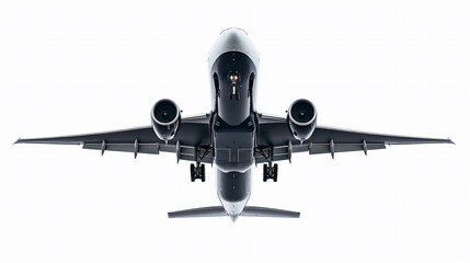 Fototapeta premium Large commercial jetliner flying through clear white sky, showcasing the aircraft in motion