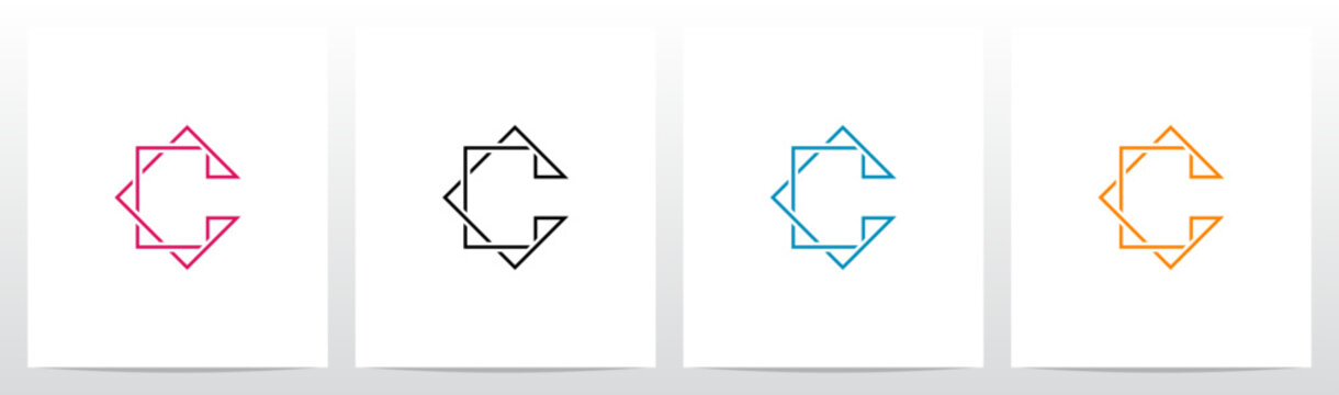 Corner Lines Triangle Overlap Initial Letter Logo Design C