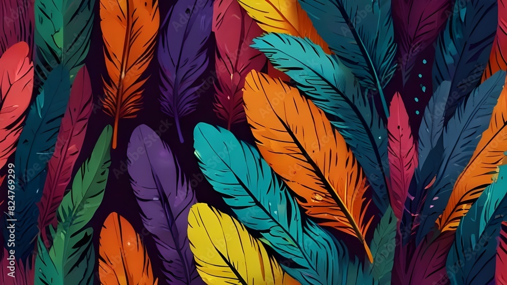 Poster colorful feather vector wallpaper with simple colors generative ai