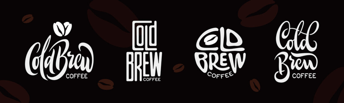 Cold brew coffee labels badges emblems set. Best for cafe, bar, chalkboard, print design, menu advertising. Vector vintage illustration.
