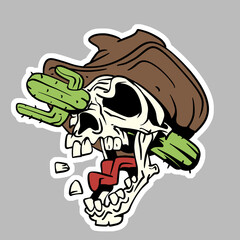Cowboy Cactus Skull Cartoon Vector Illustration