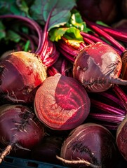 Freshly Cut Beets on a Wooden Board with Vibrant Leaves. Generative ai