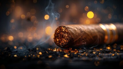 Luxurious Cigar on a Dark Background with Golden Highlights. Generative ai
