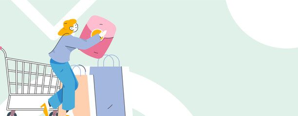 Holiday shopping people doing e-commerce online shopping flat vector concept operation hand drawn illustration
