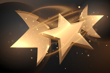 Gold star shape with geometric elements and sparks