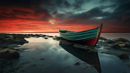 Scarlet Serenity A Boat's Solitude.