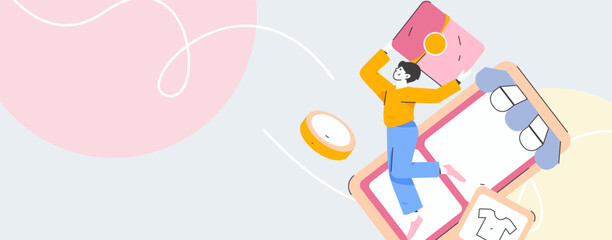 Holiday shopping people doing e-commerce online shopping flat vector concept operation hand drawn illustration
