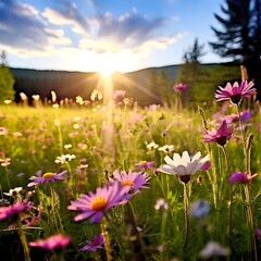Fototapeta premium Serene Moment in a Wildflower Meadow 