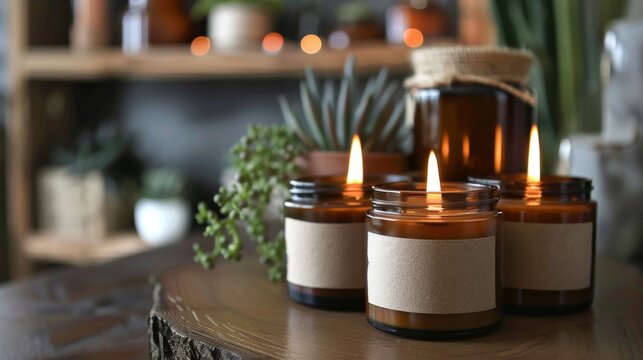 Blank brown labels, business branding design, home spa candles