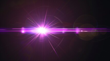 On a black background, neon lens flares reflect violet light