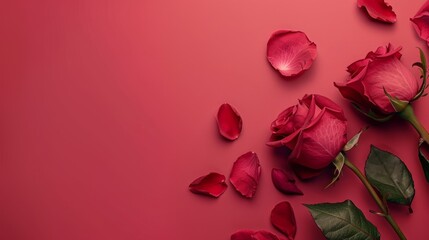 Design space with red rose background and Valentine's flower