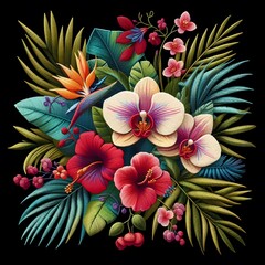 Naklejka premium Elegant Floral Embroidery Design Delicate Blooms for DIY Projects Microstock Image