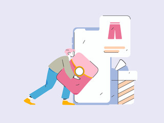 Holiday shopping people doing e-commerce online shopping flat vector concept operation hand drawn illustration
