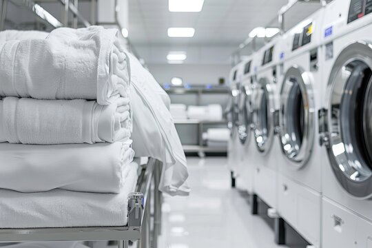 Professional laundry service providing clean white linens for institutions and industries