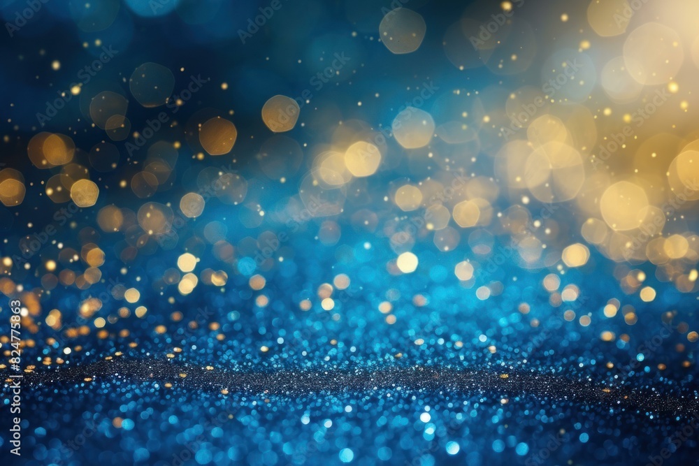 Poster enchanting and festive magical blue bokeh background with abstract sparkle and shiny texture for hol