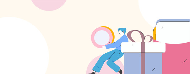 Holiday shopping people doing e-commerce online shopping flat vector concept operation hand drawn illustration
