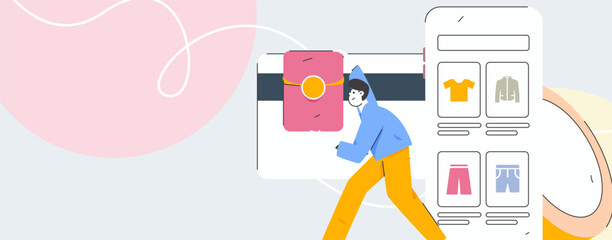 Holiday shopping people doing e-commerce online shopping flat vector concept operation hand drawn illustration
