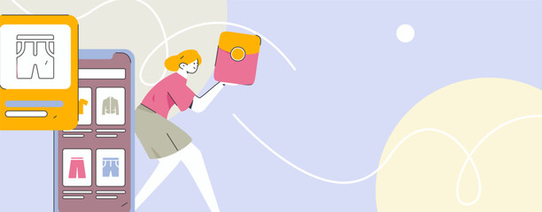 Holiday shopping people doing e-commerce online shopping flat vector concept operation hand drawn illustration
