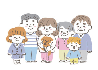 子供が二人いる二世代家族のイラスト