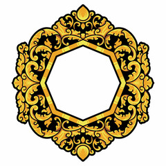 Isolated borders or frames ornament. Ornamental elements for your designs. Black and gold colors. Floral carving decoration for postcards or invitations for social media.