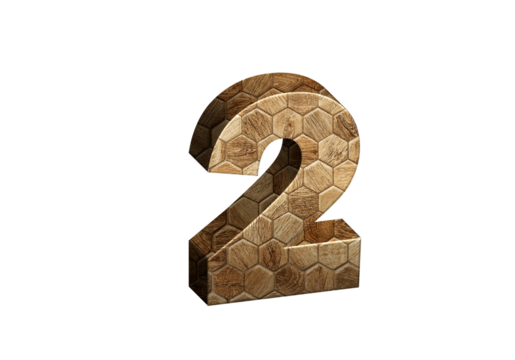 3d Wood Numbers, Alphabet Number Two made of wood material, high-resolution image of 3d font, ready to use for graphic design purposes