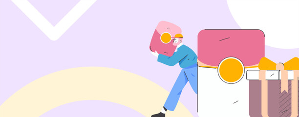 Holiday shopping people doing e-commerce online shopping flat vector concept operation hand drawn illustration
