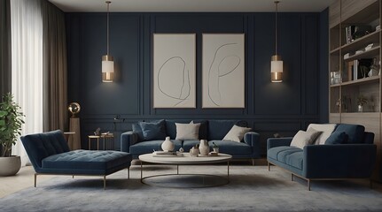 A minimalist modern living room. mockup wall, ready for customization.