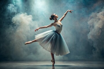 Portrait of a beautiful young ballerina . The radiance of Russian ballet, a ballerina in a tutu performs on stage.