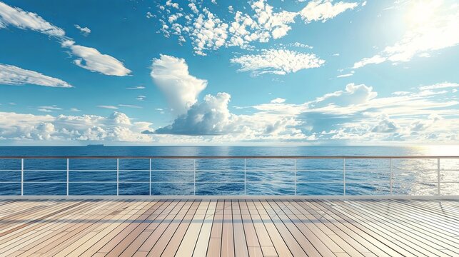 Luxury cruise ship deck with view of the sea and sky