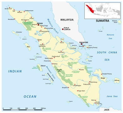 Vector map of the Indonesian island of Sumatra