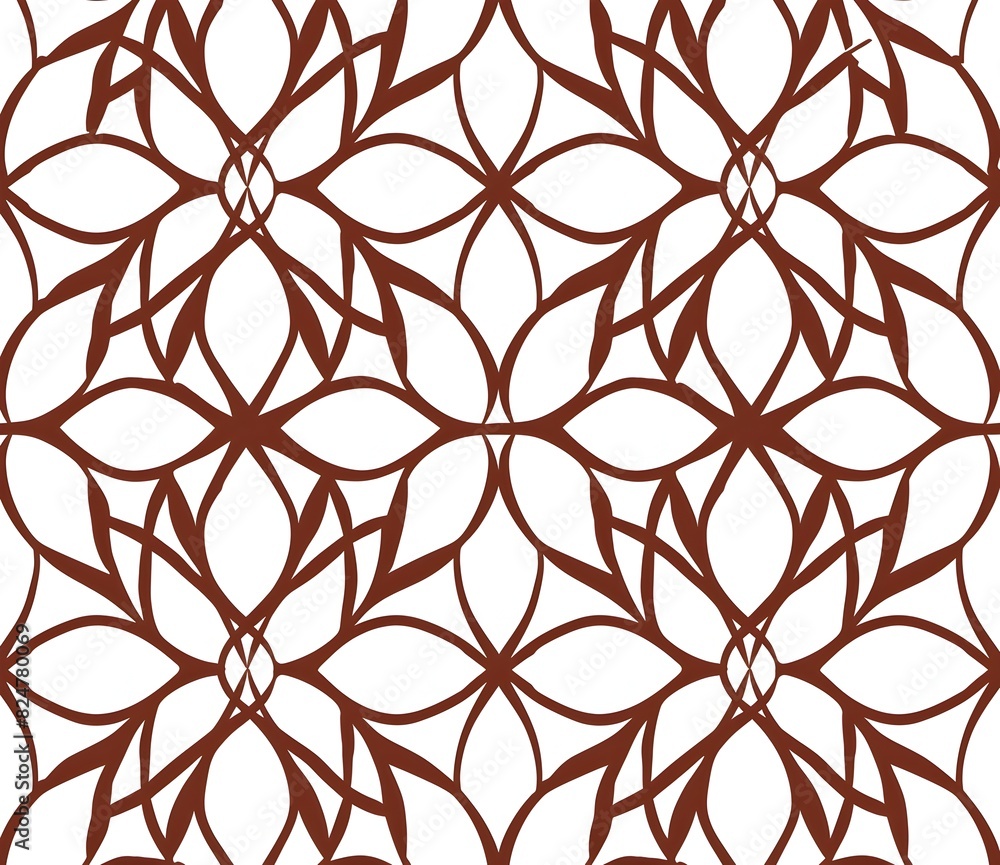 Poster seamless pattern with simple line art shapes in brown on white background, simple vector illustratio