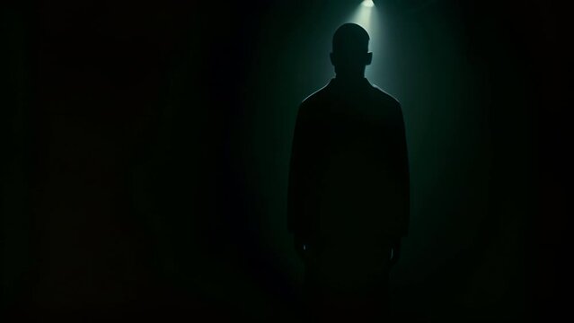 Pushing towards a shadowy figure of a hacker man hovering over the USA National Election. Background for news broadcast.