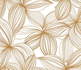 Seamless pattern with simple line art shapes in brown on white background, simple vector illustration of intertwined lines forming abstract flowers or leaves, elegant and modern design for wallpaper, 