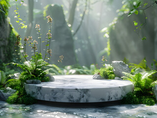 Podium in forest and garden.