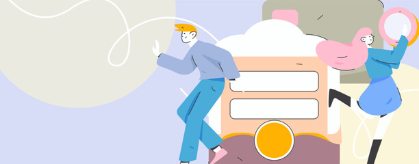 Holiday shopping people doing e-commerce online shopping flat vector concept operation hand drawn illustration
