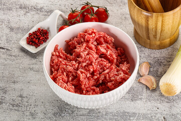Minced beef meat in the bowl