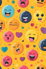 Background with various emojis. Flat illustration. World Emoji Day