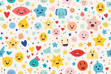 Background with various emojis. Flat illustration. World Emoji Day
