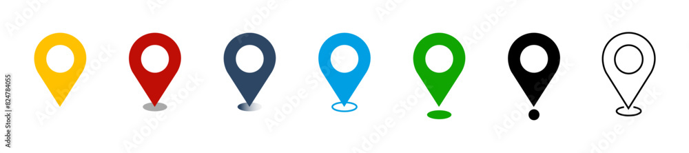 Poster flat map dot icons in different colors and shapes set collection or location icons on white backgrou