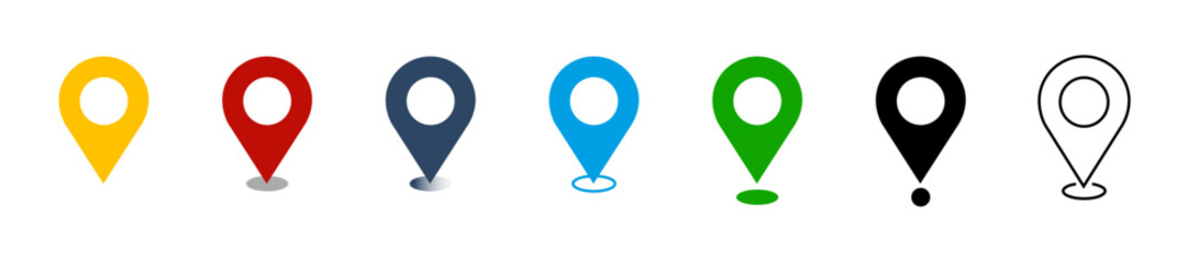 Flat map dot icons in different colors and shapes set collection or location icons on white background vector
