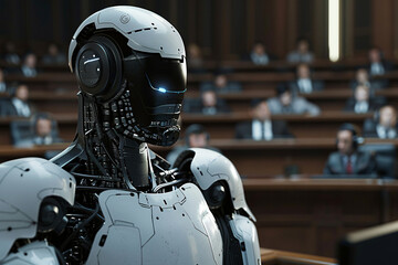 Fototapeta premium Picture a futuristic world where court cases are decided by a co