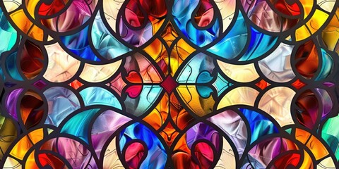 Colorful stained glass window abstract stained glass background art nouveau decoration for interior vintage pattern