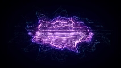 Abstract digital blue circle wave on black background. Big data visualization. Analytics representation. Sphere with explosion of bright particles. 3d rendering. - Powered by Adobe