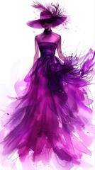 Fototapeta premium A woman in a purple dress, illustrated