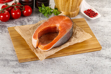 Raw salmon steak for cooking