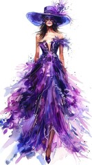 Fototapeta premium A woman in a purple dress, illustrated