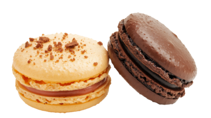 Two cookies are positioned side by side on a flat surface