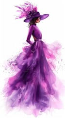 A woman in a purple dress, illustrated